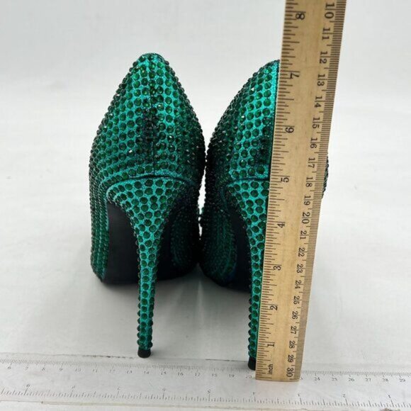 FSJ Green Pointed Toe Rhinestone High Heel Wedding Pump Sexy Bowknot Dress Shoe - Picture 5 of 8